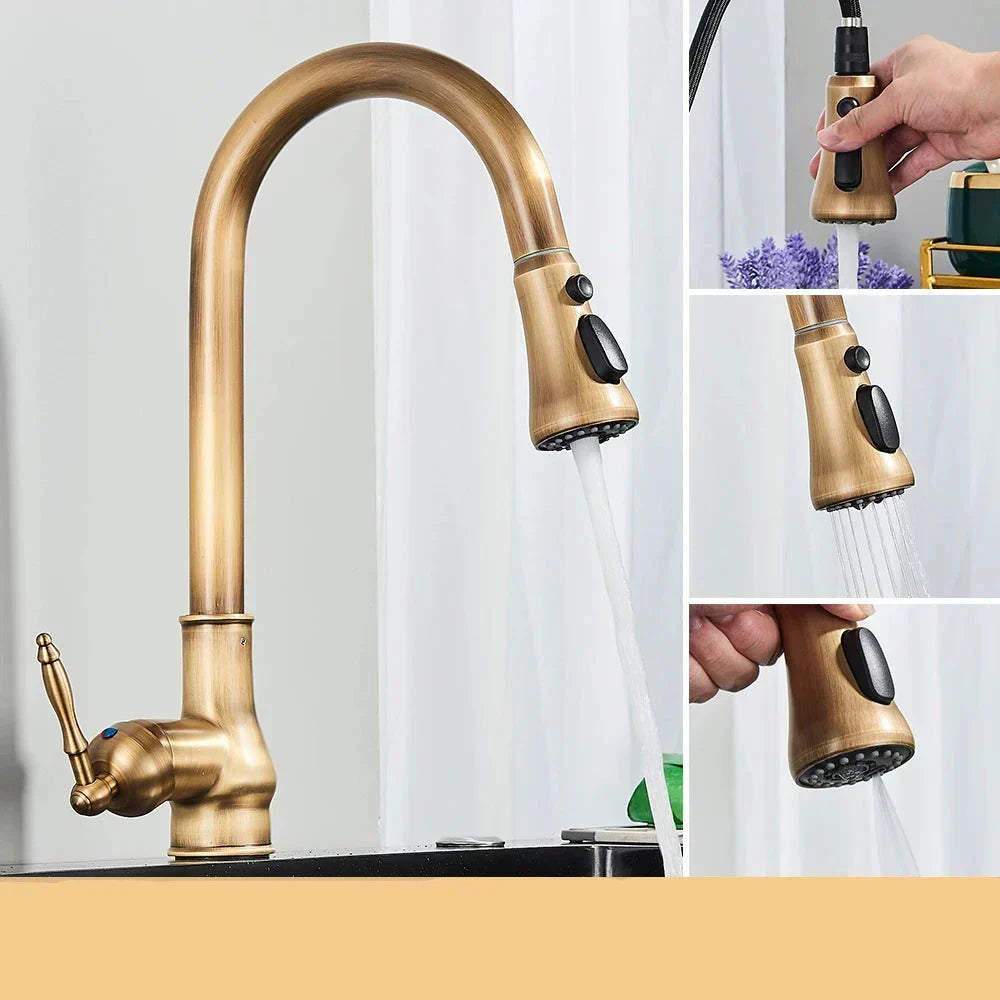 Antique Brass Retro Style Kitchen Mixer Tap with Swivel Spout