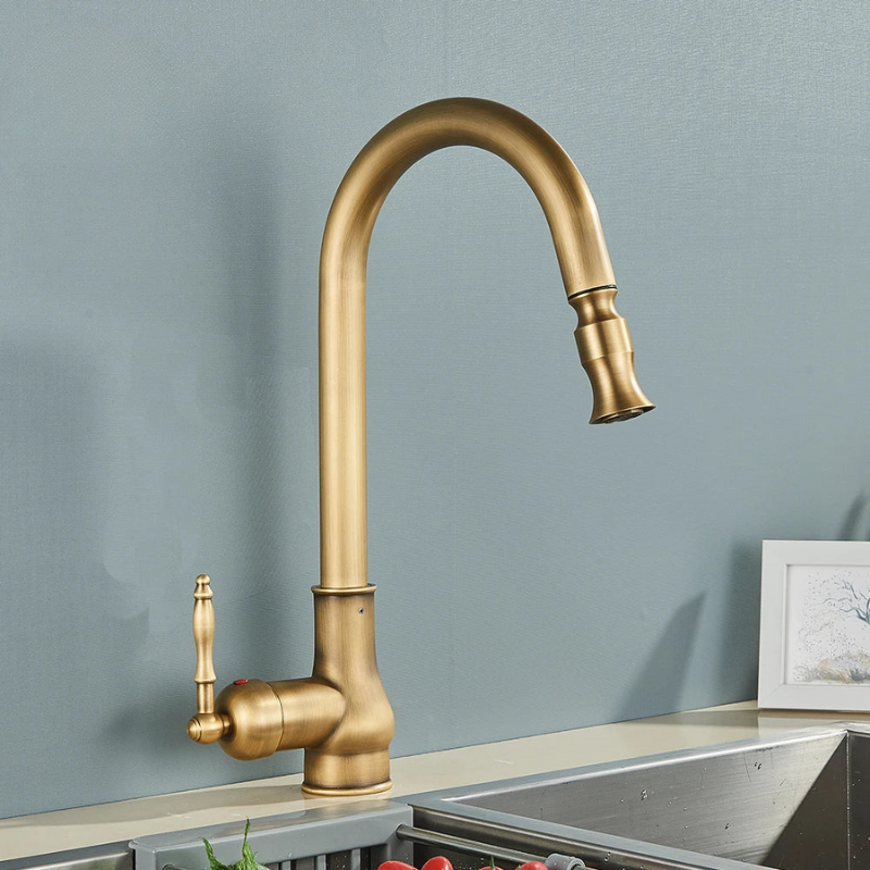 Antique Brass Retro Style Kitchen Mixer Tap with Swivel Spout