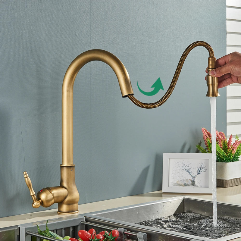 Antique Brass Retro Style Kitchen Mixer Tap with Swivel Spout