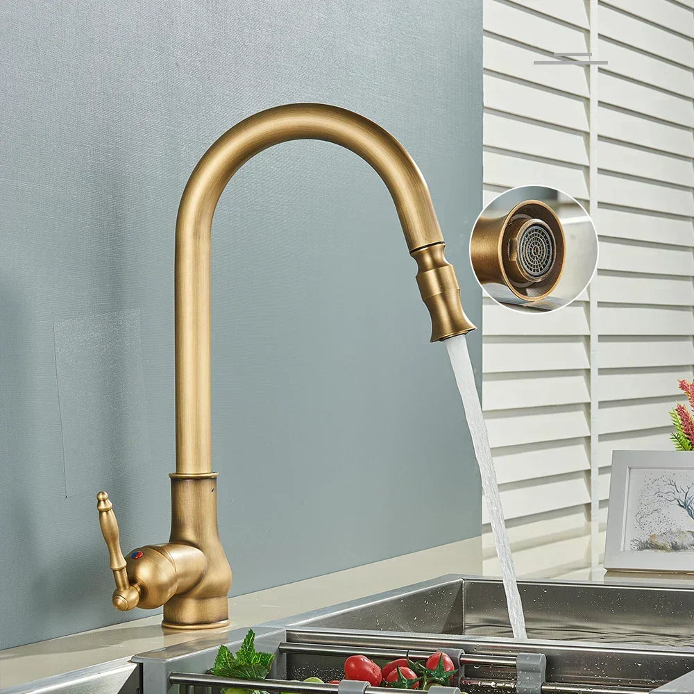 Antique Brass Retro Style Kitchen Mixer Tap with Swivel Spout