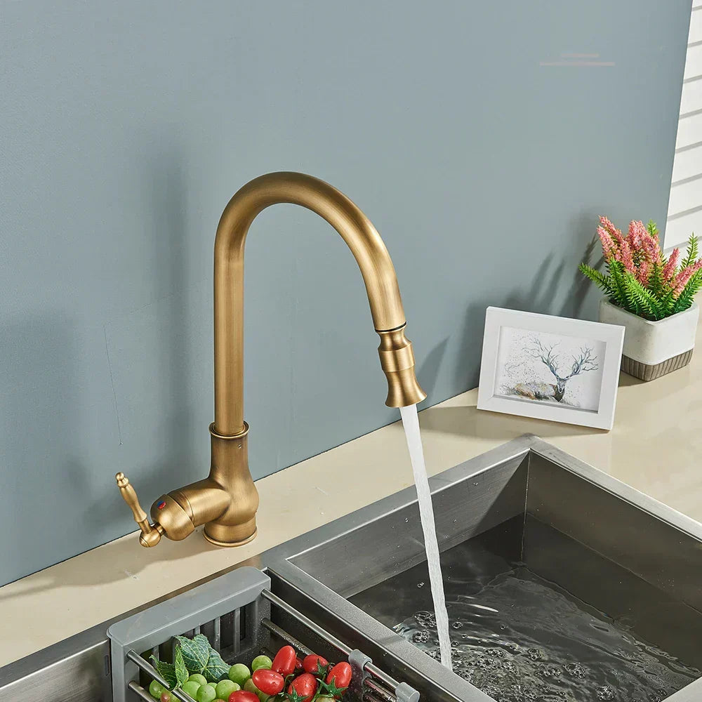Antique Brass Retro Style Kitchen Mixer Tap with Swivel Spout
