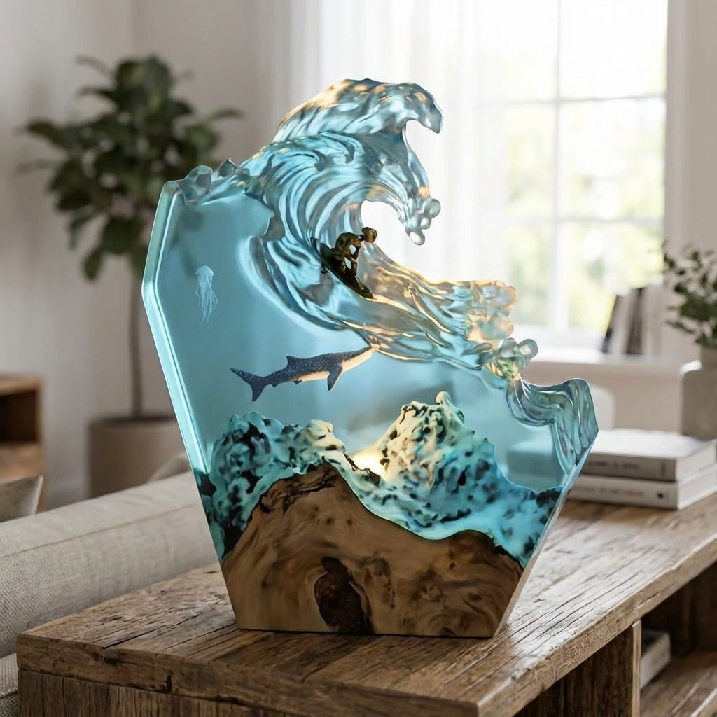 Artistic Ocean-Themed Carved Resin Decorative Lamp, Dimmable and Multicolour, for Interior Decor