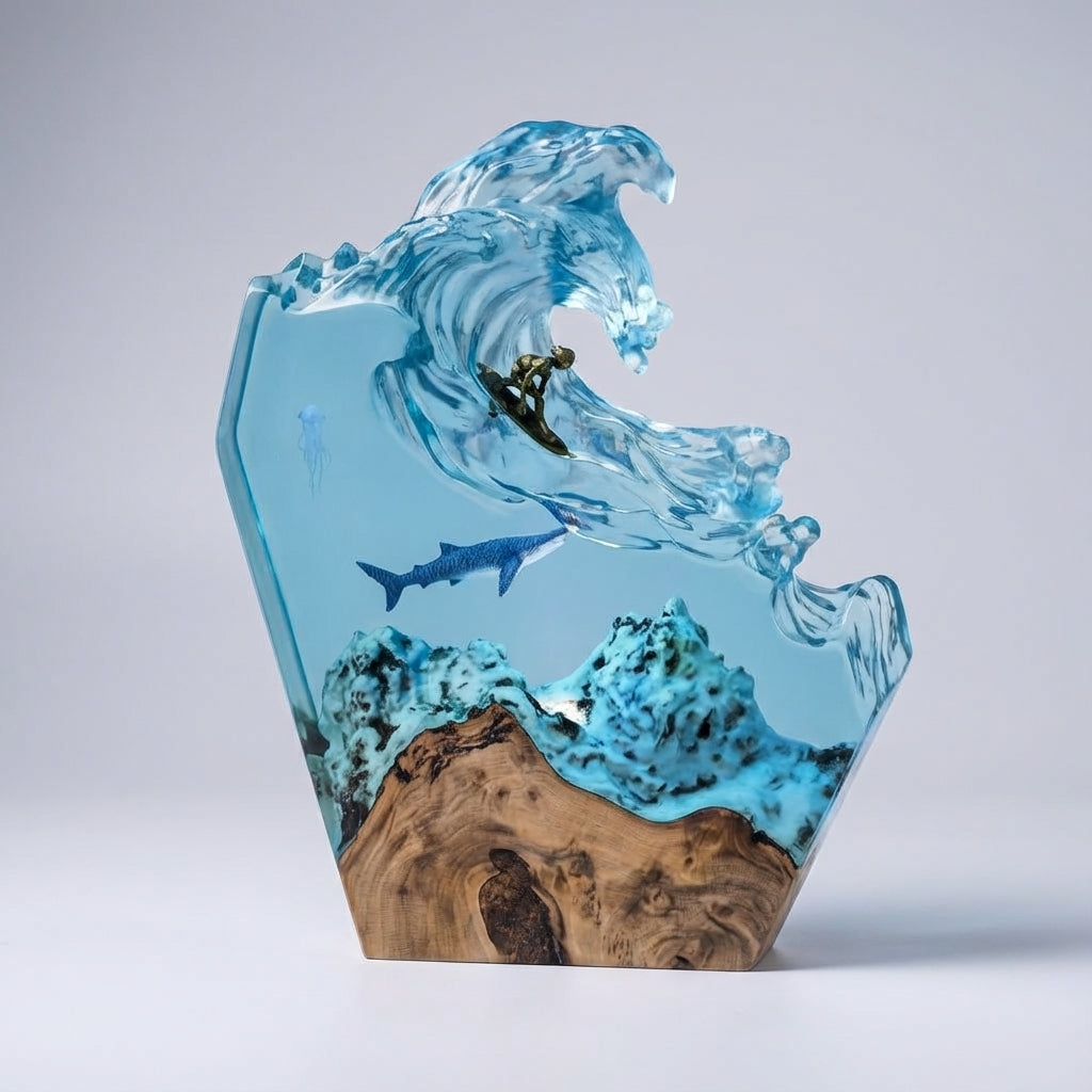 Artistic Ocean-Themed Carved Resin Decorative Lamp, Dimmable and Multicolour, for Interior Decor