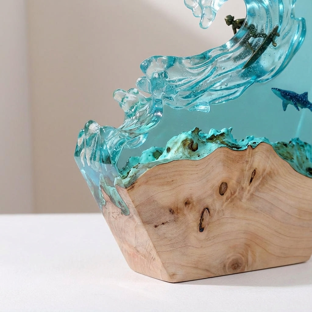 Artistic Ocean-Themed Carved Resin Decorative Lamp, Dimmable and Multicolour, for Interior Decor