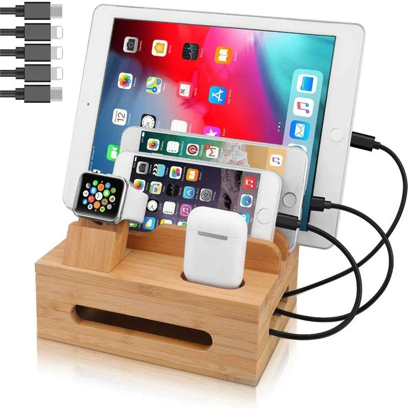 Bamboo Charging Station – 5-Port USB Organiser