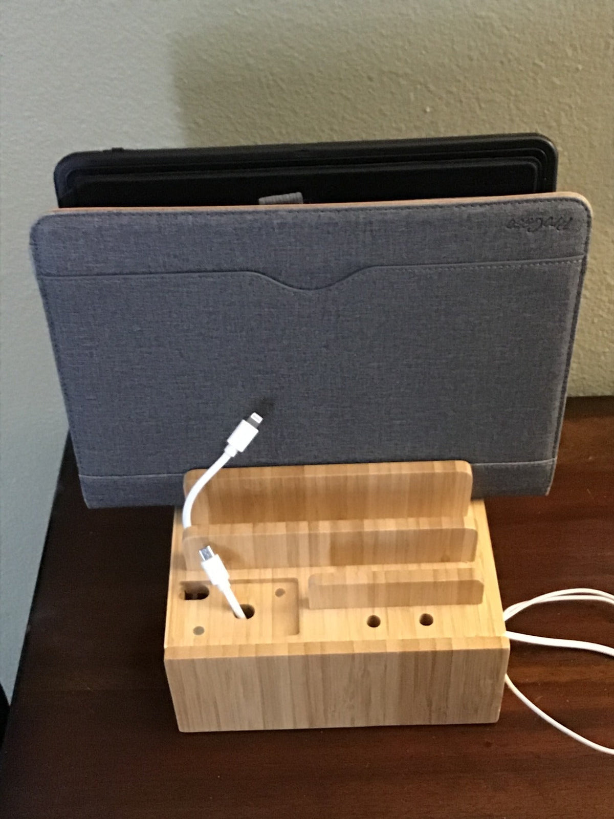 Bamboo Charging Station and Organizer with 5-Port USB for Smartphones, Tablets and Smartwatches - Includes Cable Set