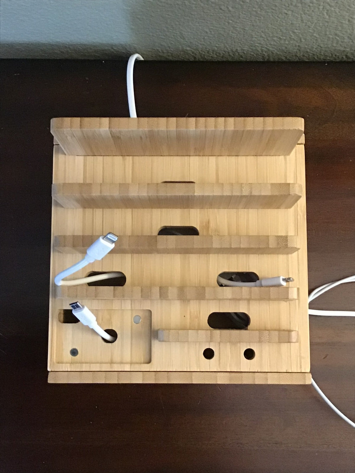 Bamboo Charging Station and Organizer with 5-Port USB for Smartphones, Tablets and Smartwatches - Includes Cable Set