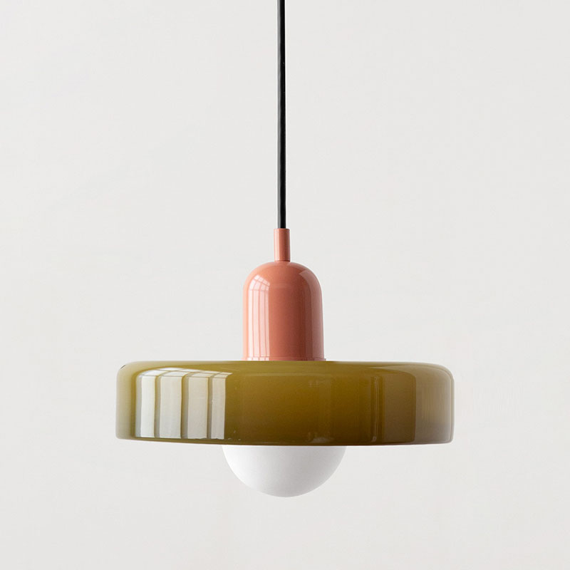 Bauhaus Coloured Glass Pendant Light – Modern Adjustable Living Room Hanging Lamp