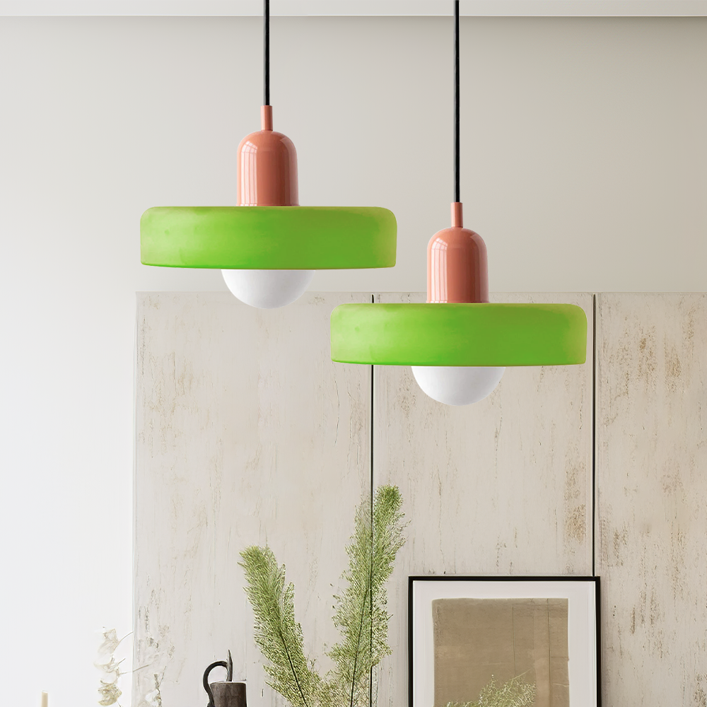 Bauhaus Coloured Glass Pendant Light – Modern Adjustable Living Room Hanging Lamp