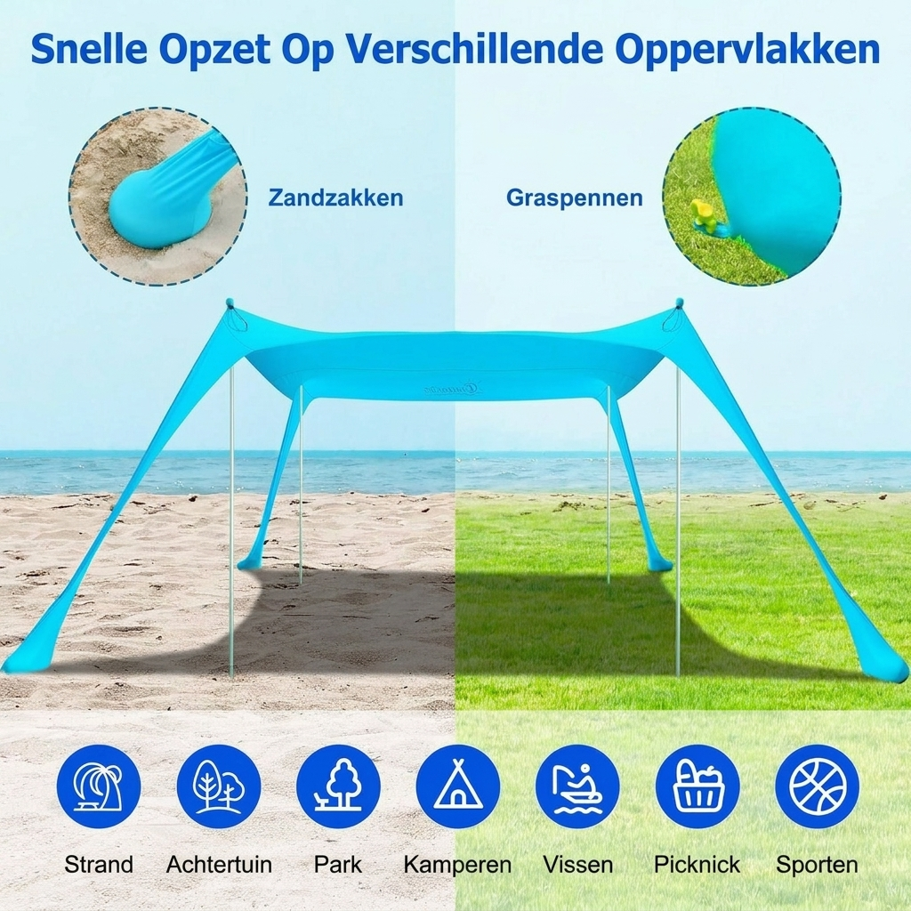 Beach Tent with Aluminum Poles and Sand Anchors