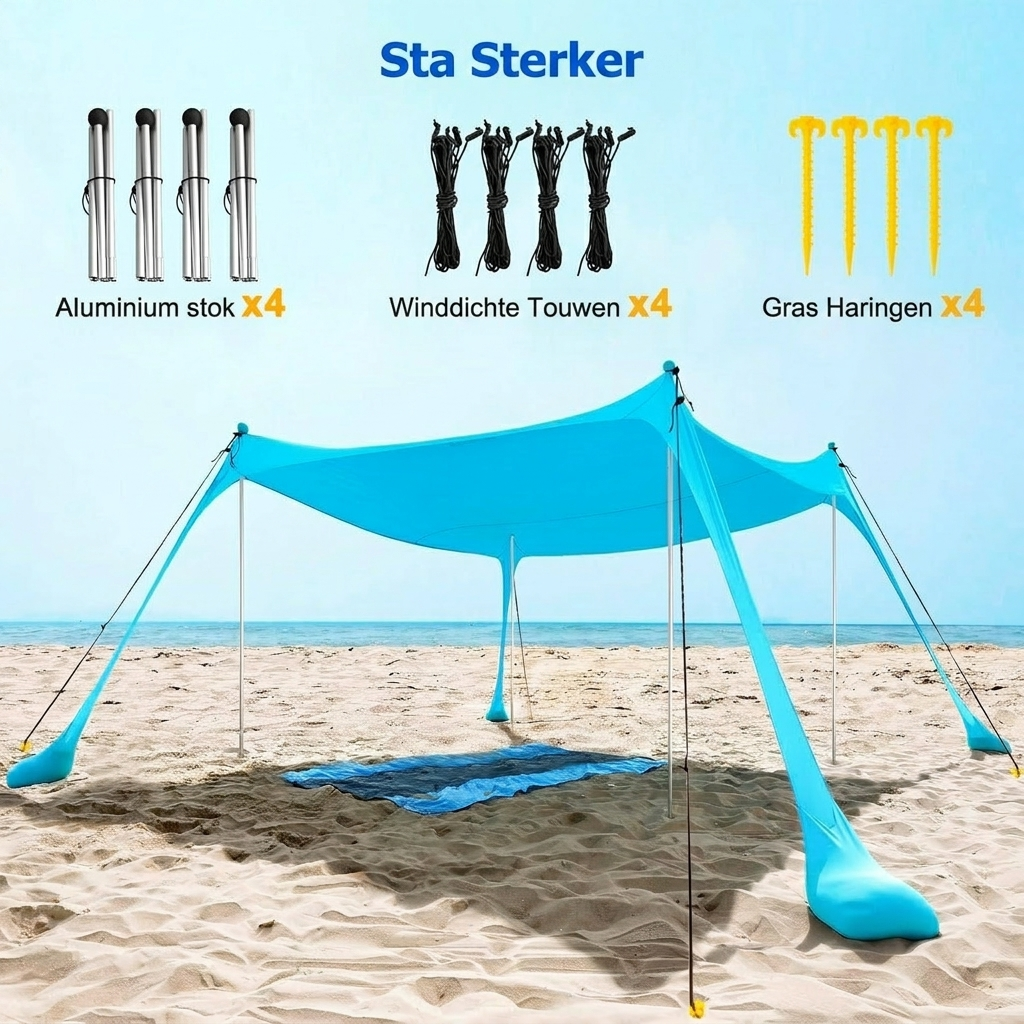 Beach Tent with Aluminum Poles and Sand Anchors