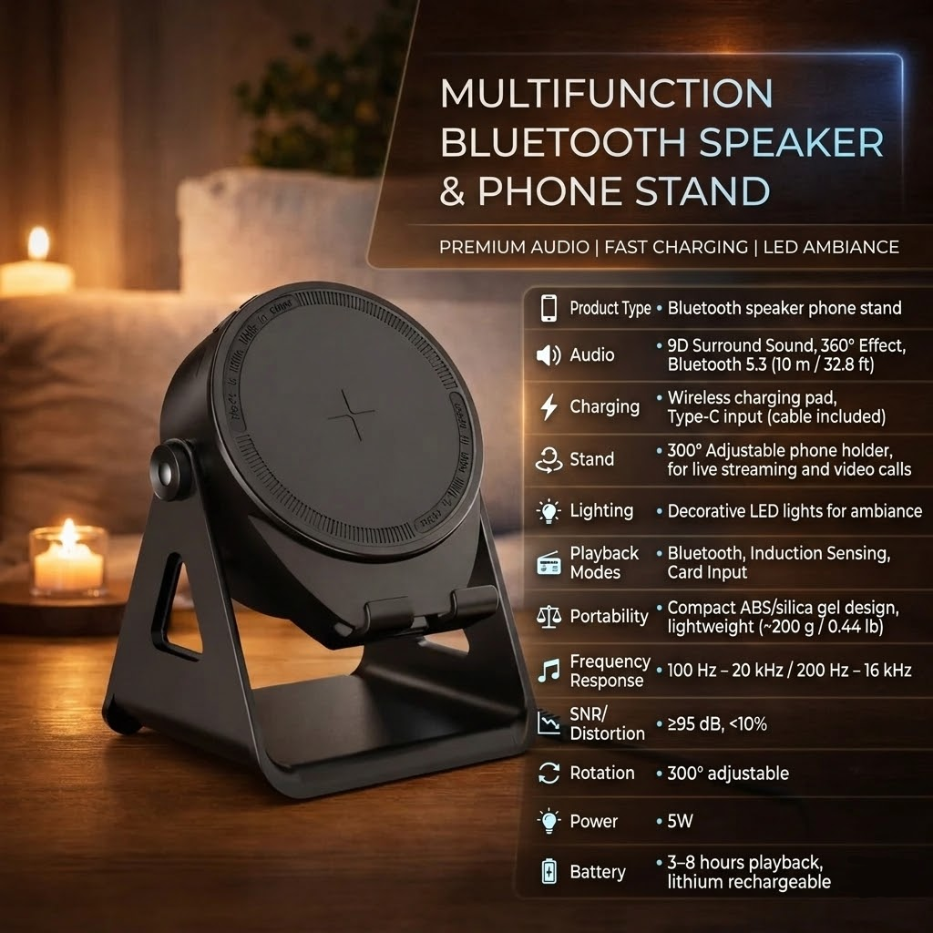 Bluetooth Speaker and Phone Stand with Inductive Wireless Charging