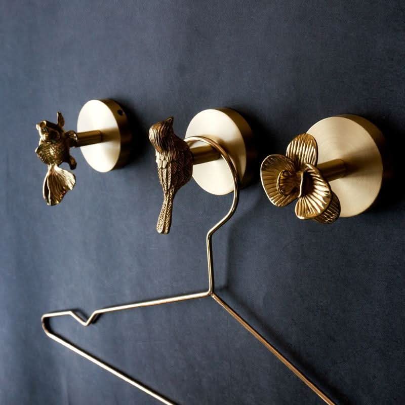 Brass Animal Wall Hooks with Gold Accents