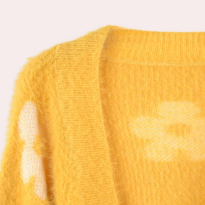 Charming Cozy Women's Sweater with Flowers and Statement Sleeves