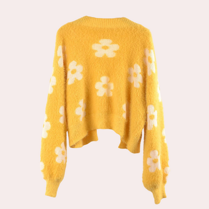 Charming Cozy Women's Sweater with Flowers and Statement Sleeves