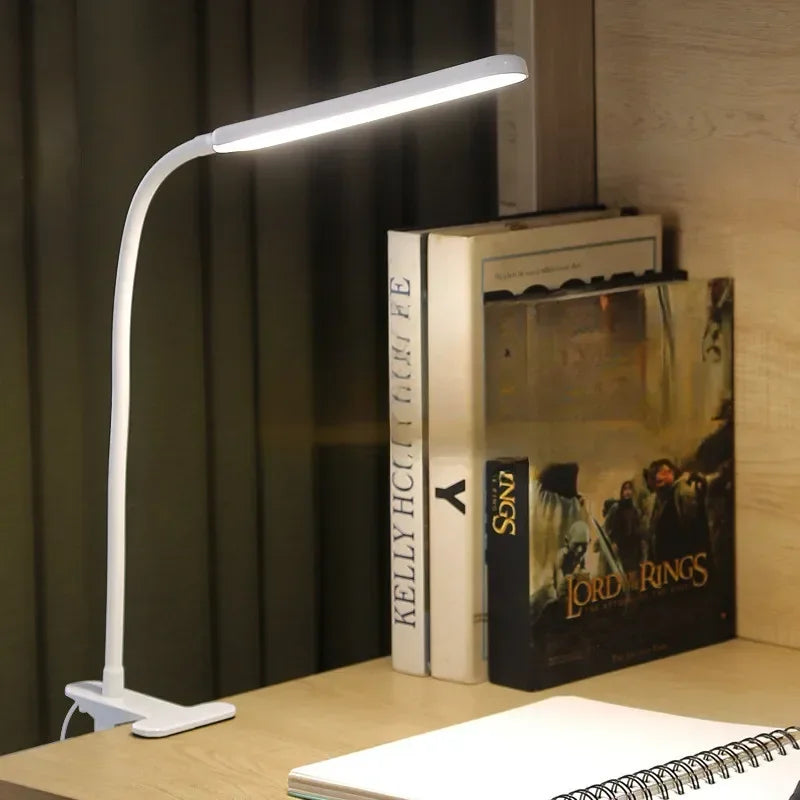 Clip-On LED Lamp with 3 Light Modes and 10 Brightness Levels, USB-Powered, Flexible Gooseneck, Dimmable and Eye-Caring