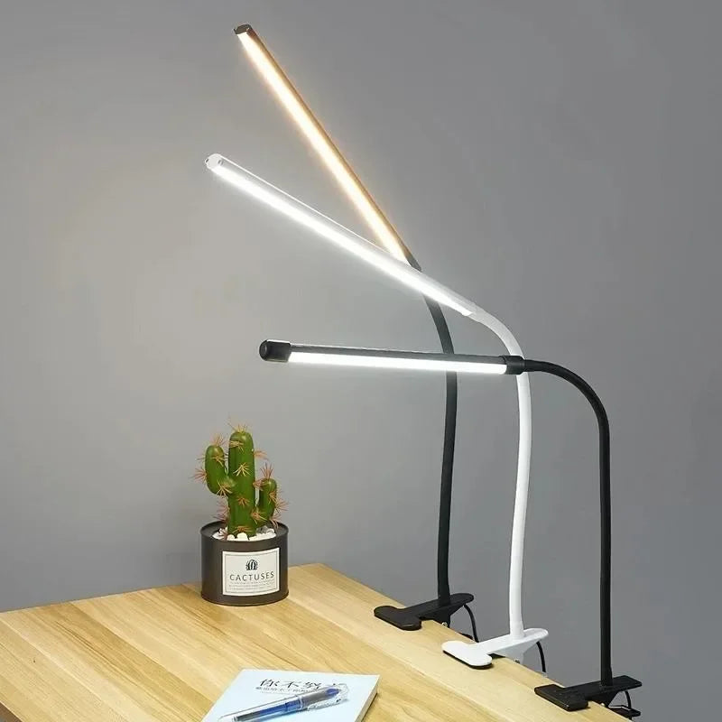 Clip-On LED Lamp with 3 Light Modes and 10 Brightness Levels, USB-Powered, Flexible Gooseneck, Dimmable and Eye-Caring