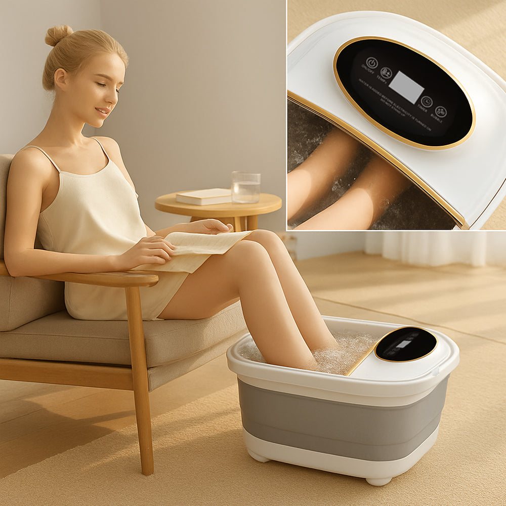 Collapsible Foot Spa with Heat and 6 Massage Rollers for Deep Massage