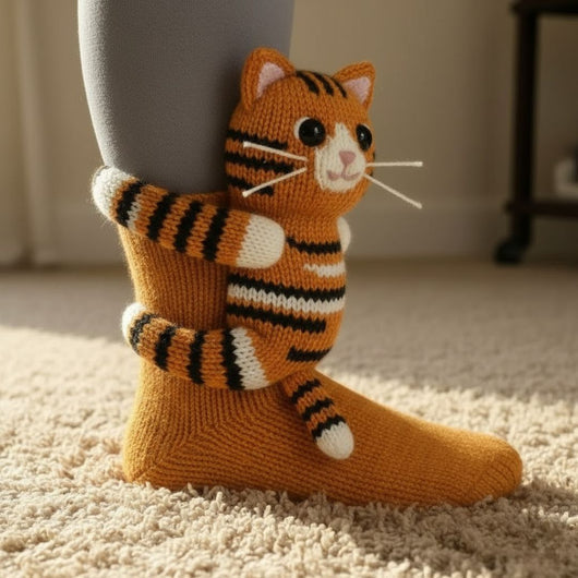 Comfortable Unisex Lounge Socks with Hugging Animals – Warm and Cute Character Socks