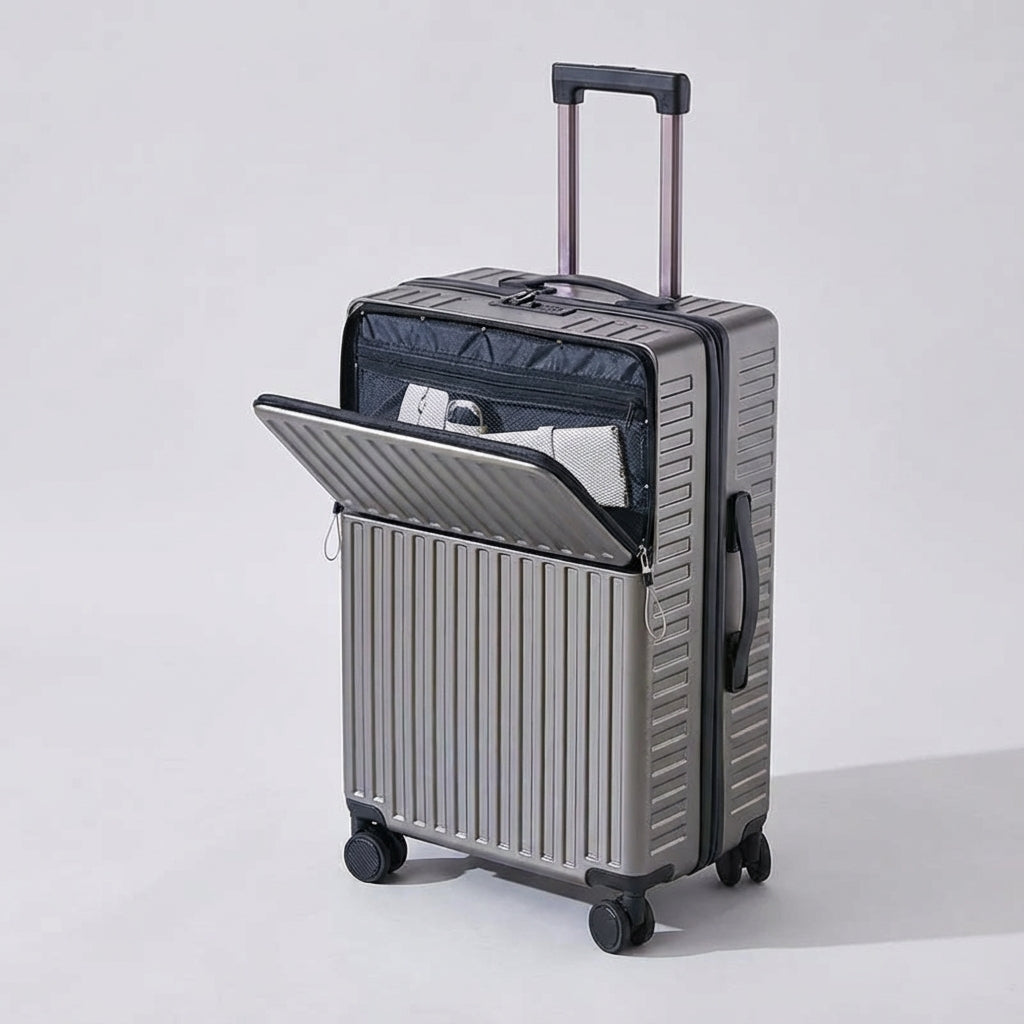 Compact Carry-On Spinner Suitcase with Laptop Compartment