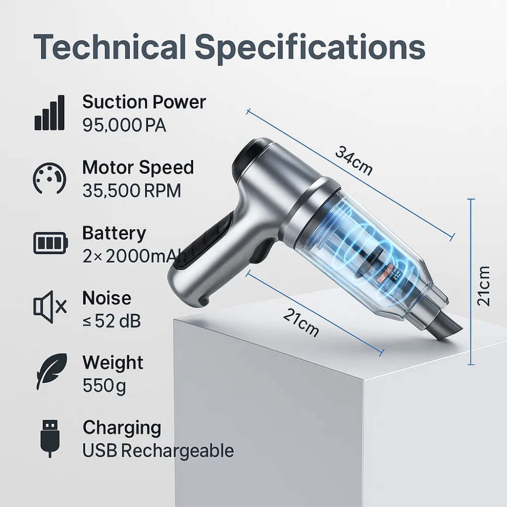 Compact Portable Cordless Car Vacuum Cleaner