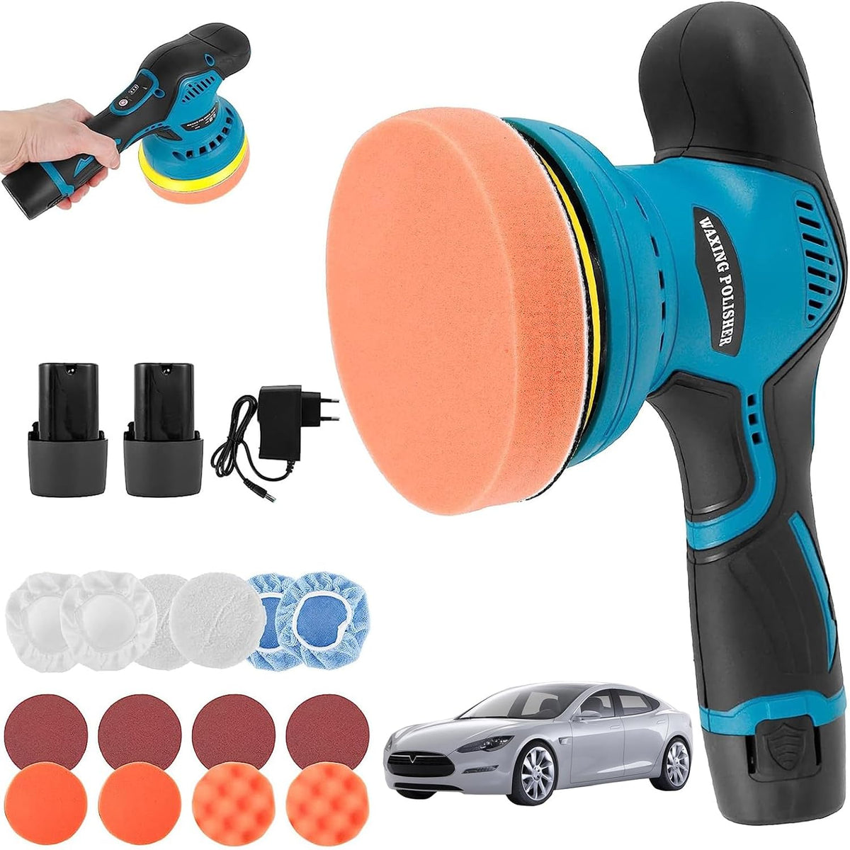 Cordless Car Polisher with Dual Batteries and 8-Speed Control