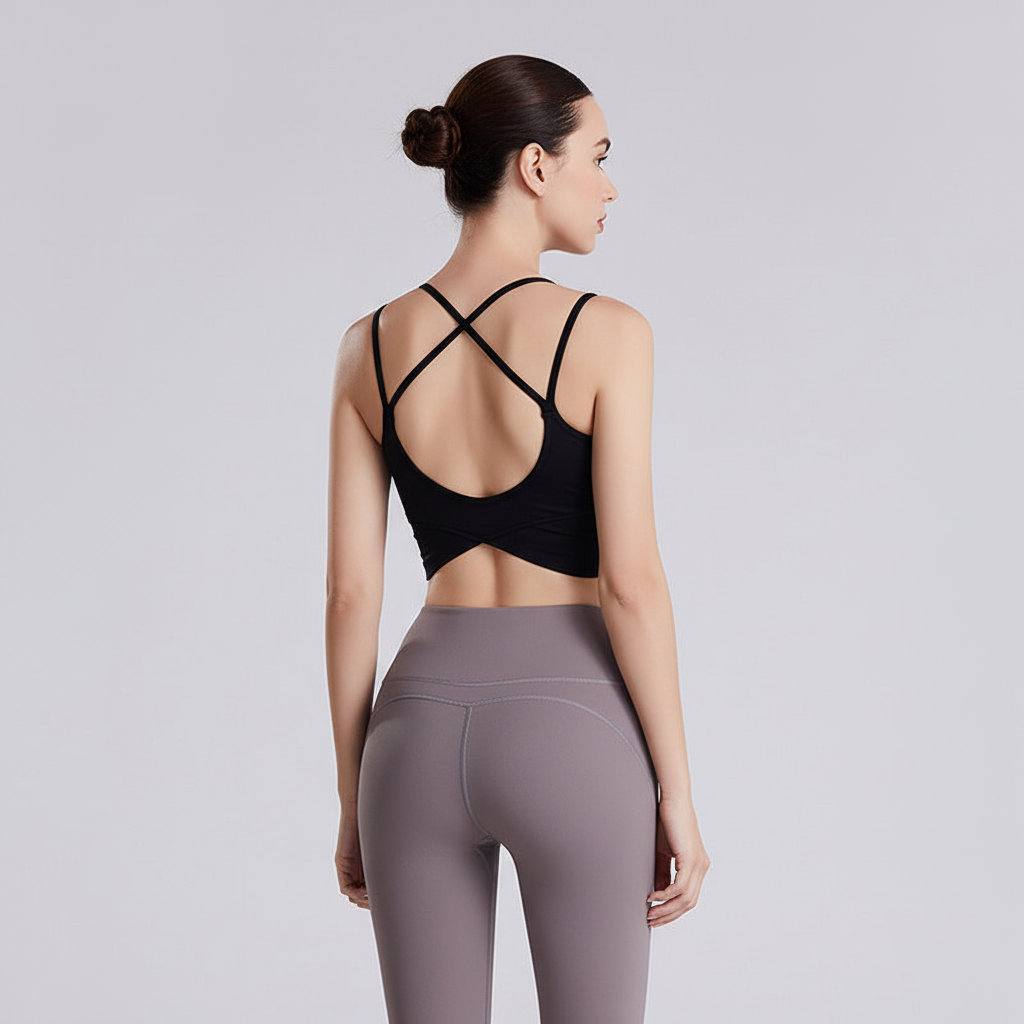 Cropped Sports Bra Top with Criss-Cross Straps
