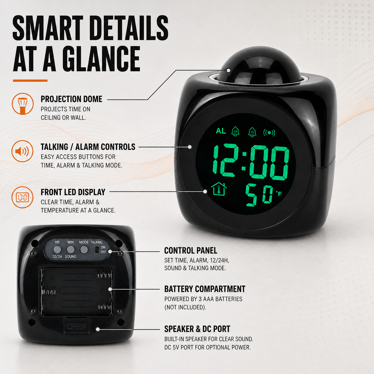 Cube Digital Projection Alarm Clock