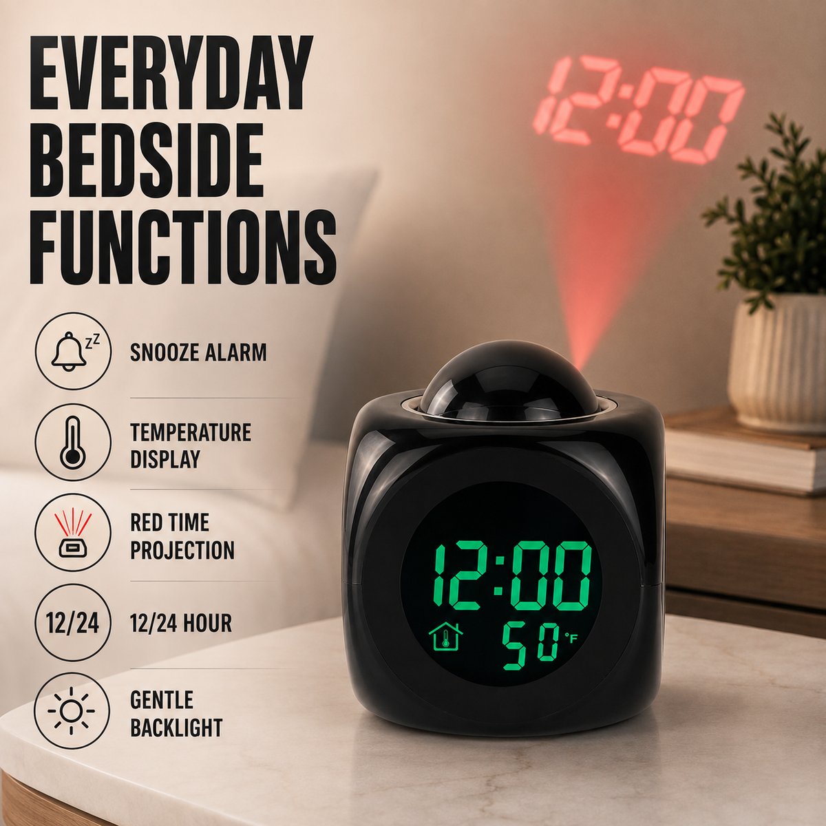 Cube Digital Projection Alarm Clock
