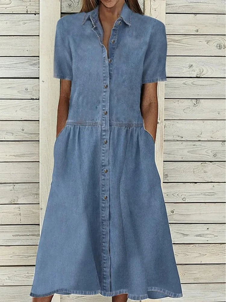 Denim-Look Button-Front Dress