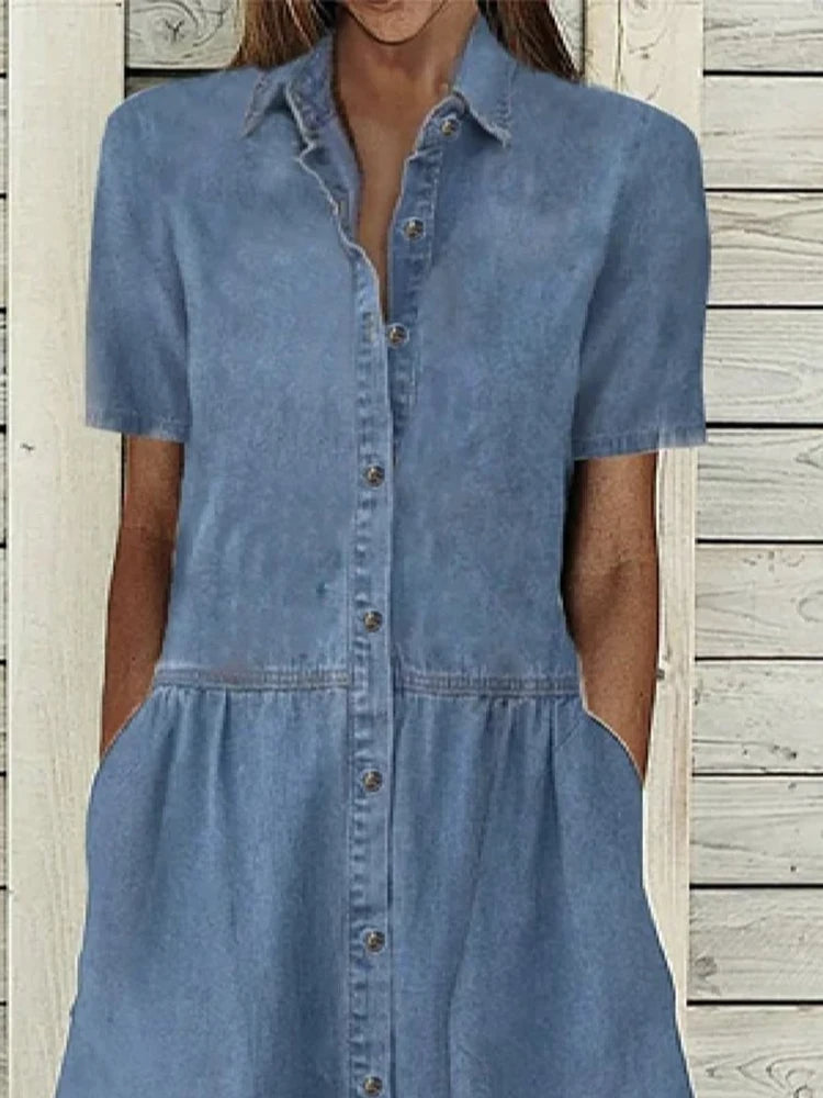 Denim-Look Button-Front Dress