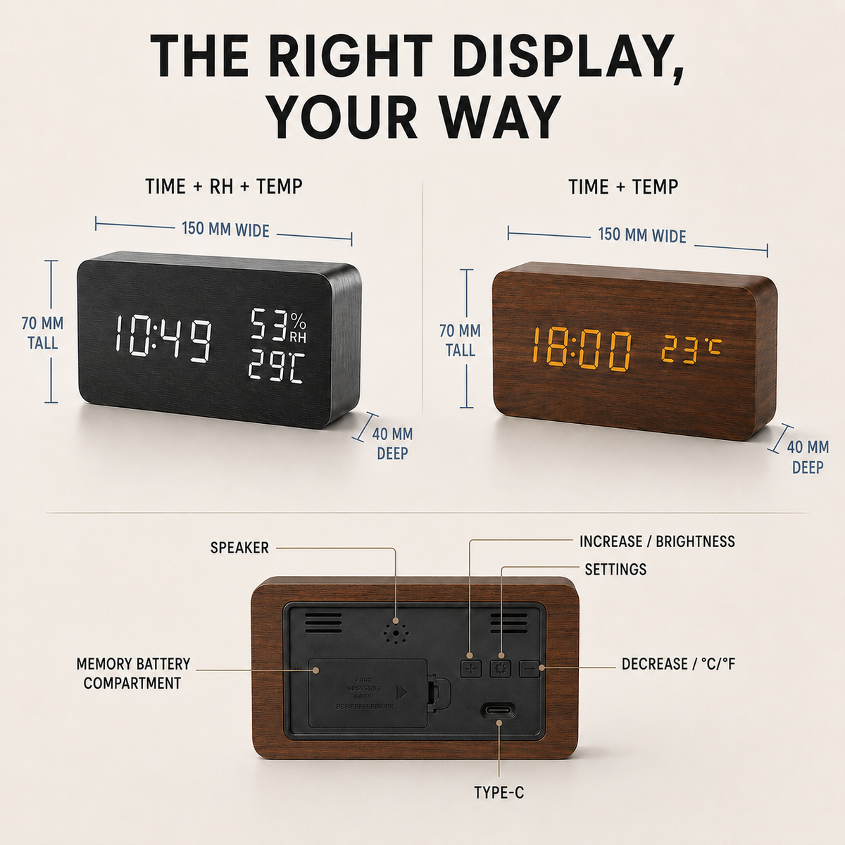 Digital Wooden Tabletop Clock