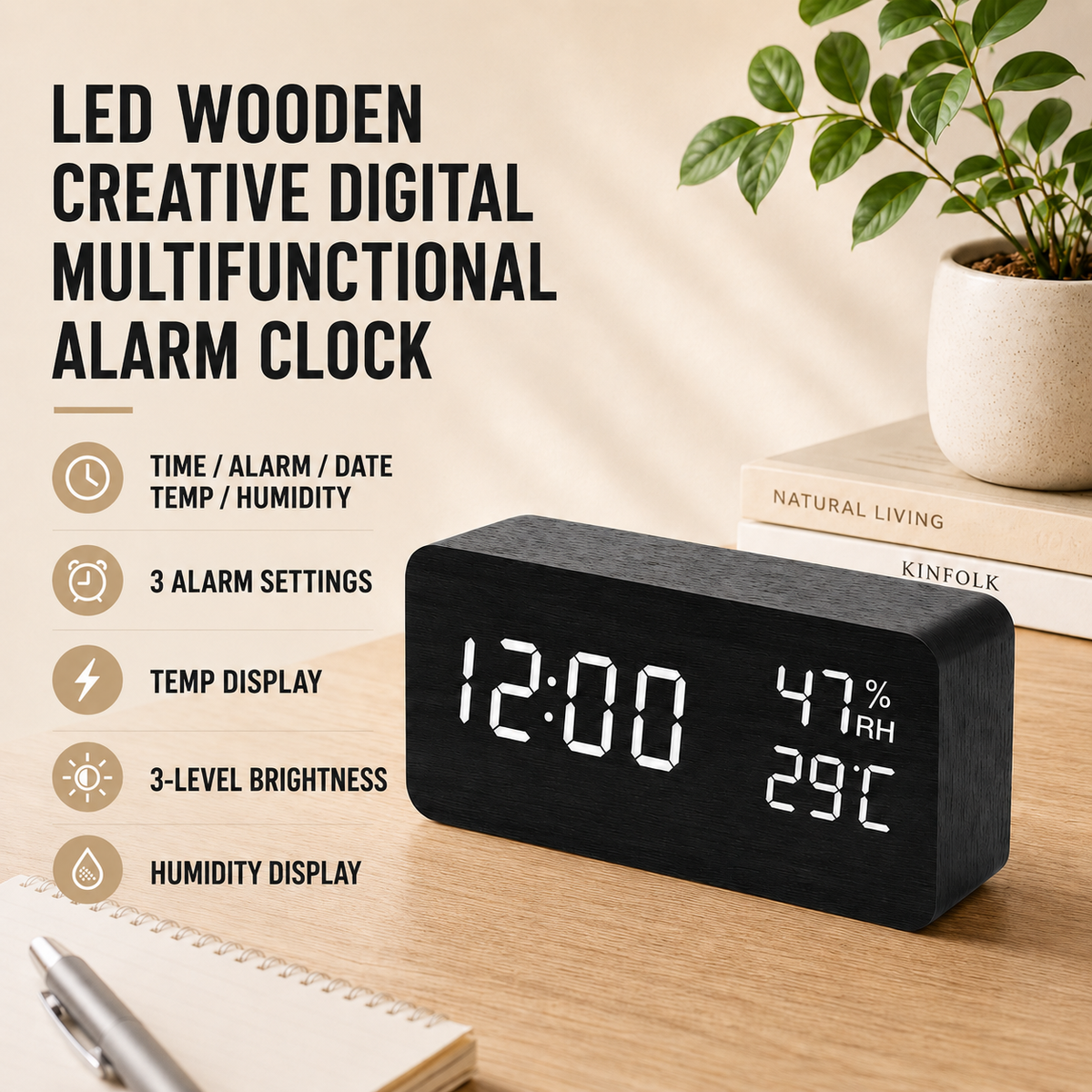 Digital Wooden Tabletop Clock