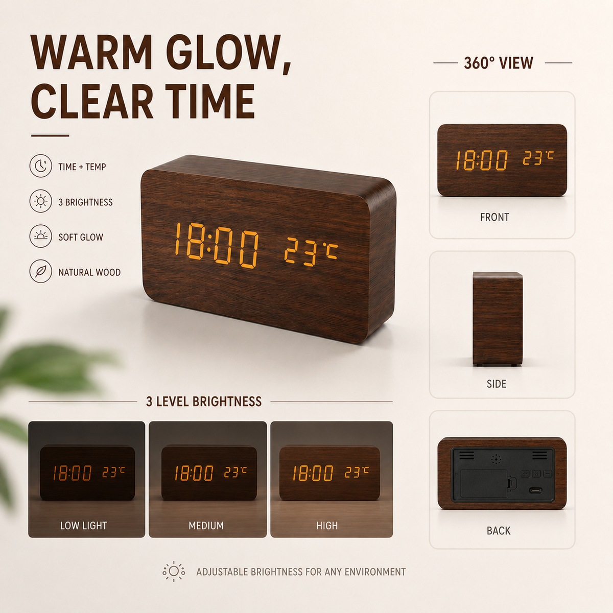 Digital Wooden Tabletop Clock