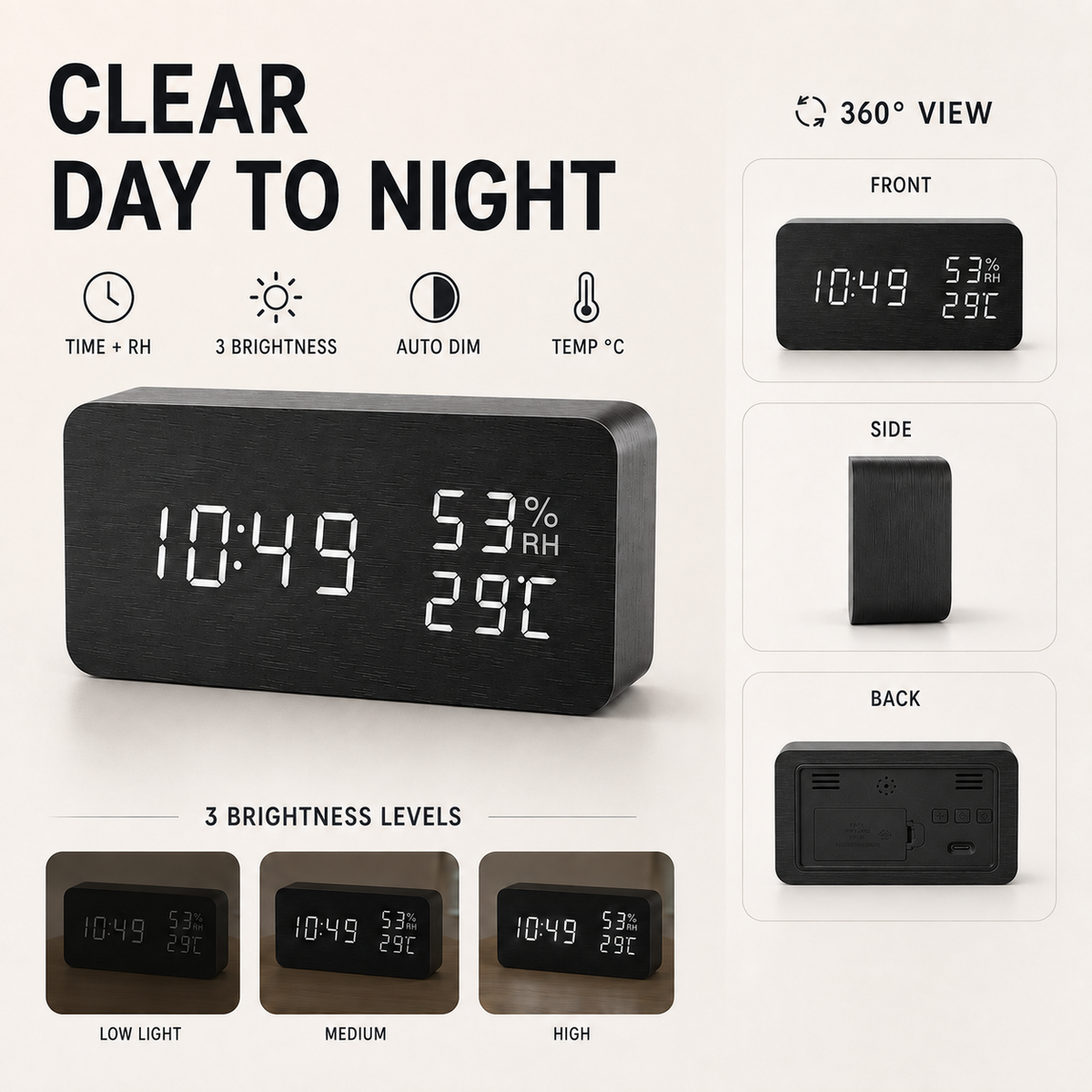 Digital Wooden Tabletop Clock