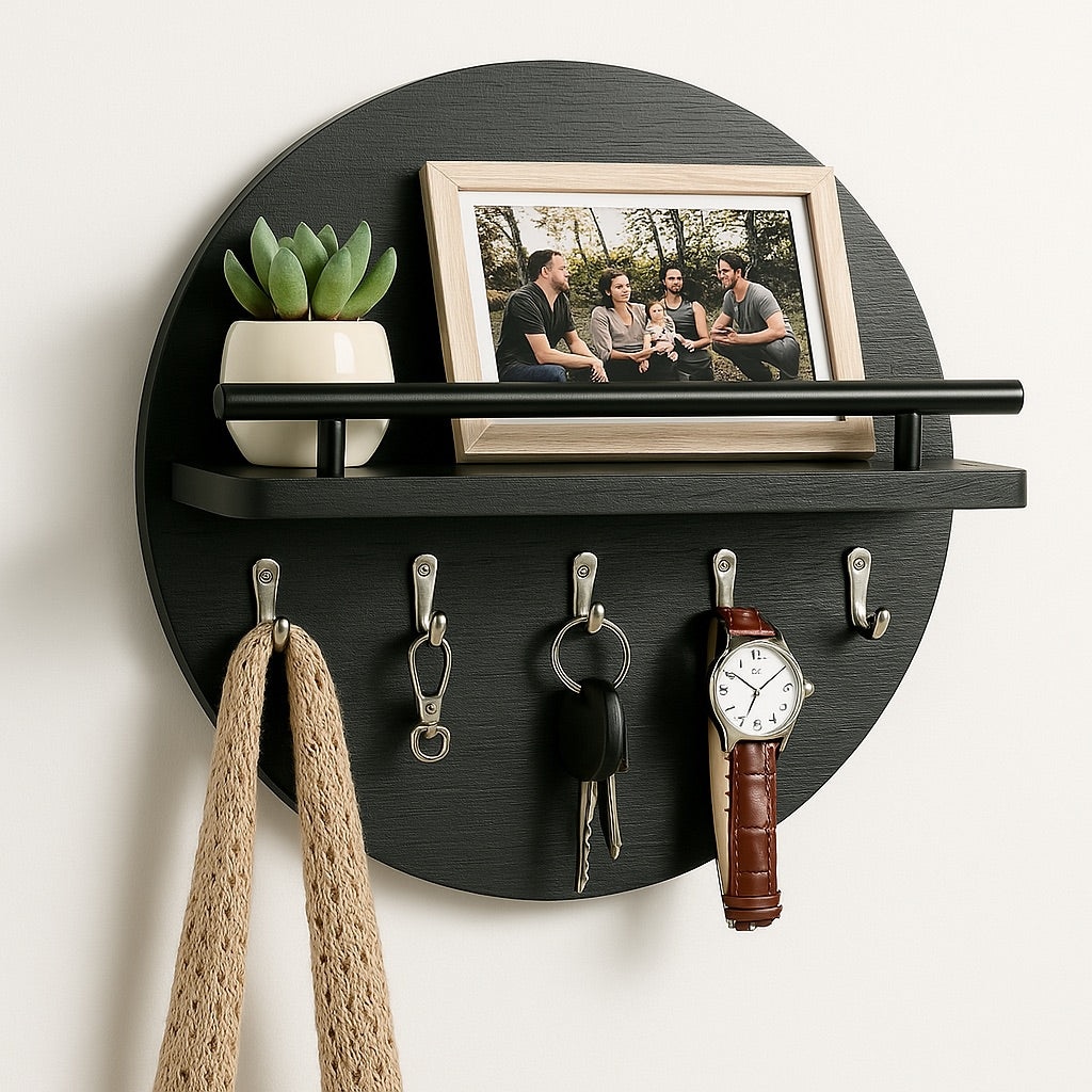 Eco-Friendly Wooden Wall Key Organizer – Round Shape, Natural Finish and Easy Mounting