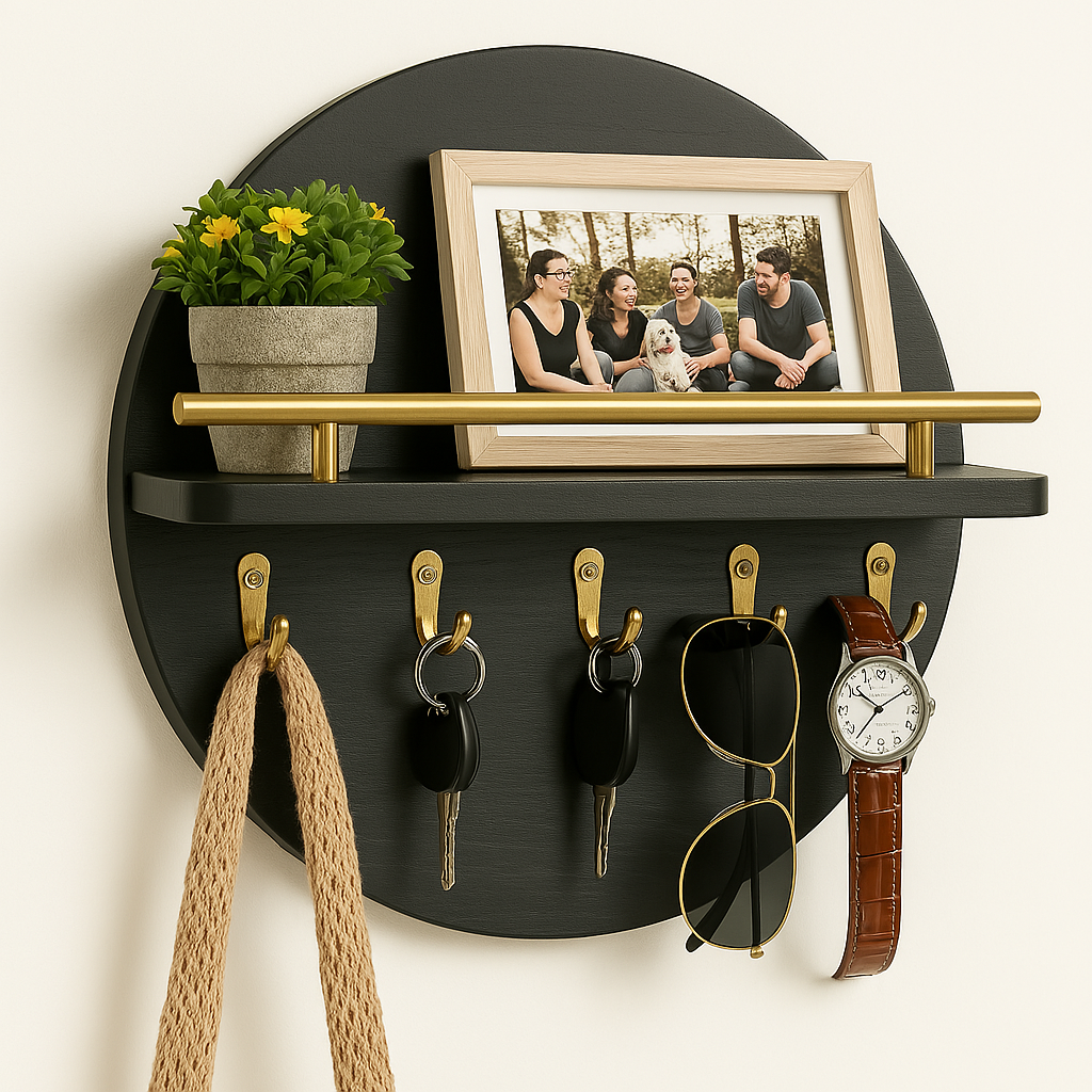 Eco-Friendly Wooden Wall Key Organizer – Round Shape, Natural Finish and Easy Mounting