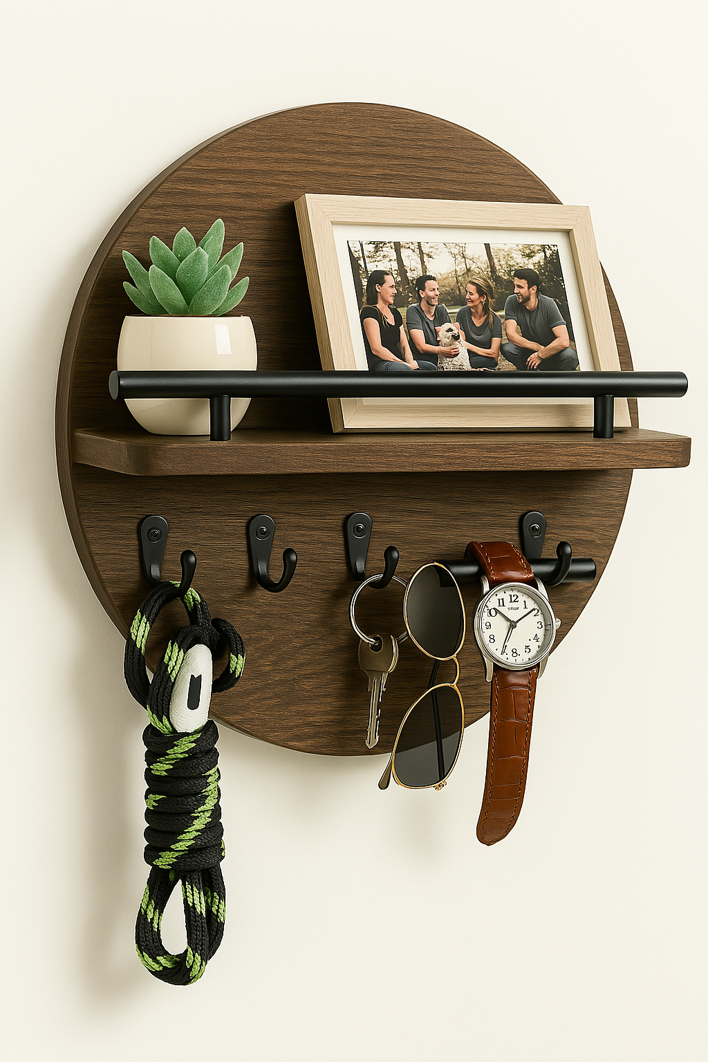 Eco-Friendly Wooden Wall Key Organizer – Round Shape, Natural Finish and Easy Mounting