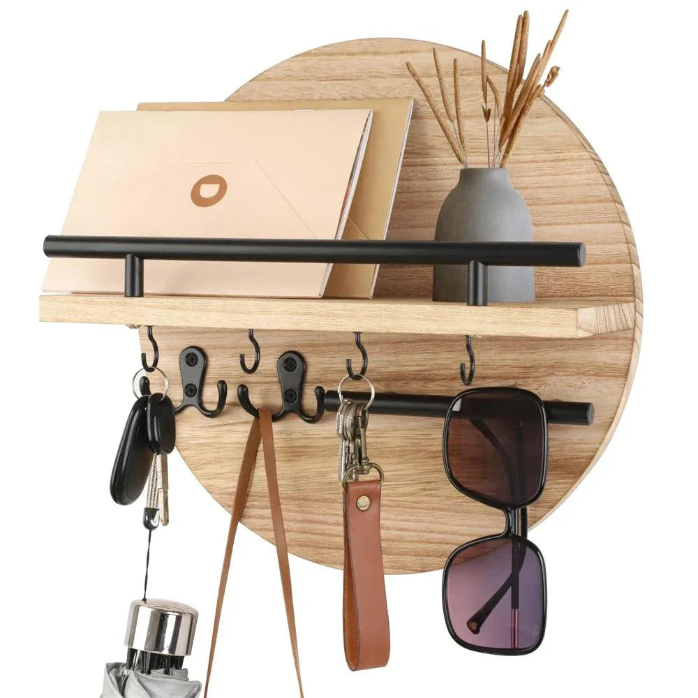 Eco-Friendly Wooden Wall Key Organizer – Round Shape, Natural Finish and Easy Mounting