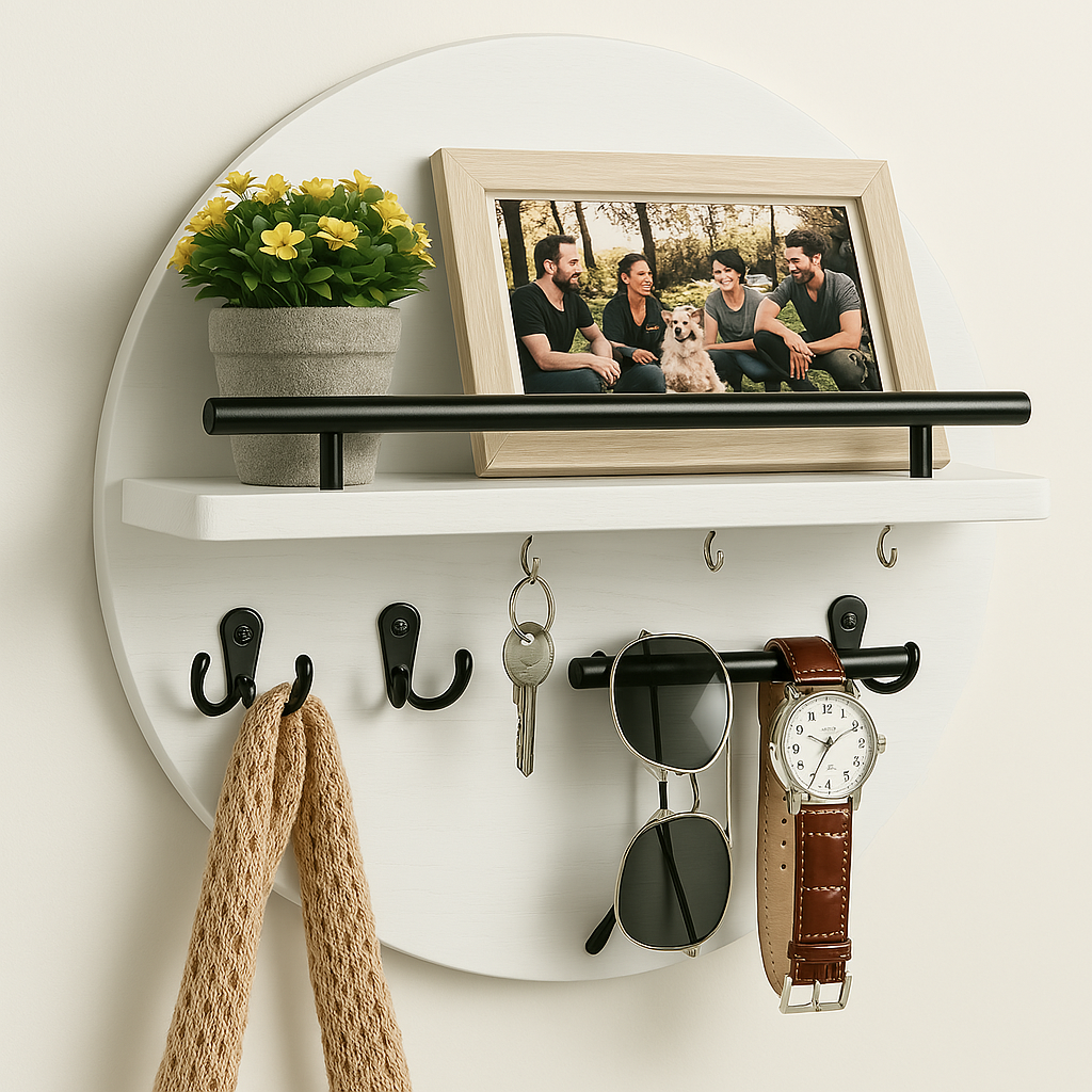 Eco-Friendly Wooden Wall Key Organizer – Round Shape, Natural Finish and Easy Mounting