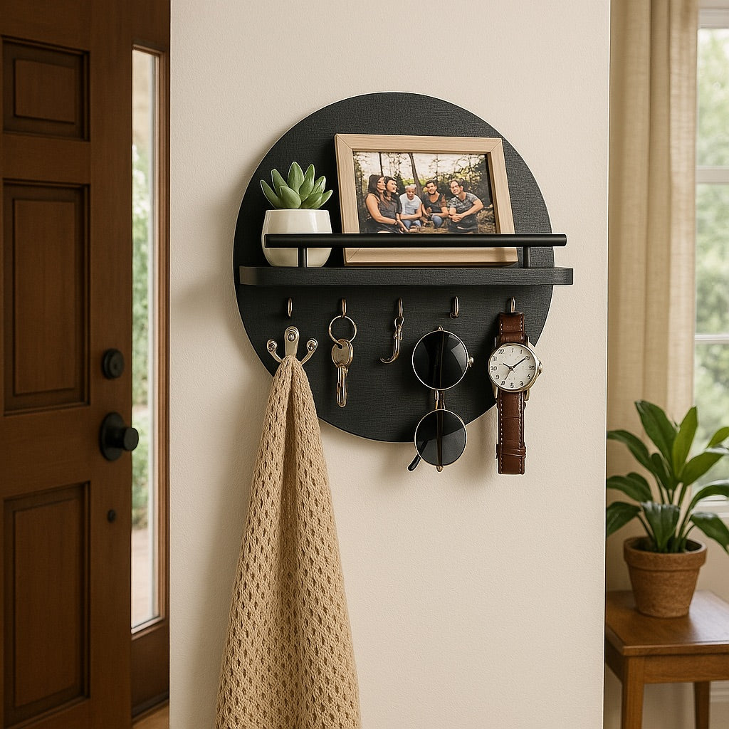 Eco-Friendly Wooden Wall Key Organizer – Round Shape, Natural Finish and Easy Mounting