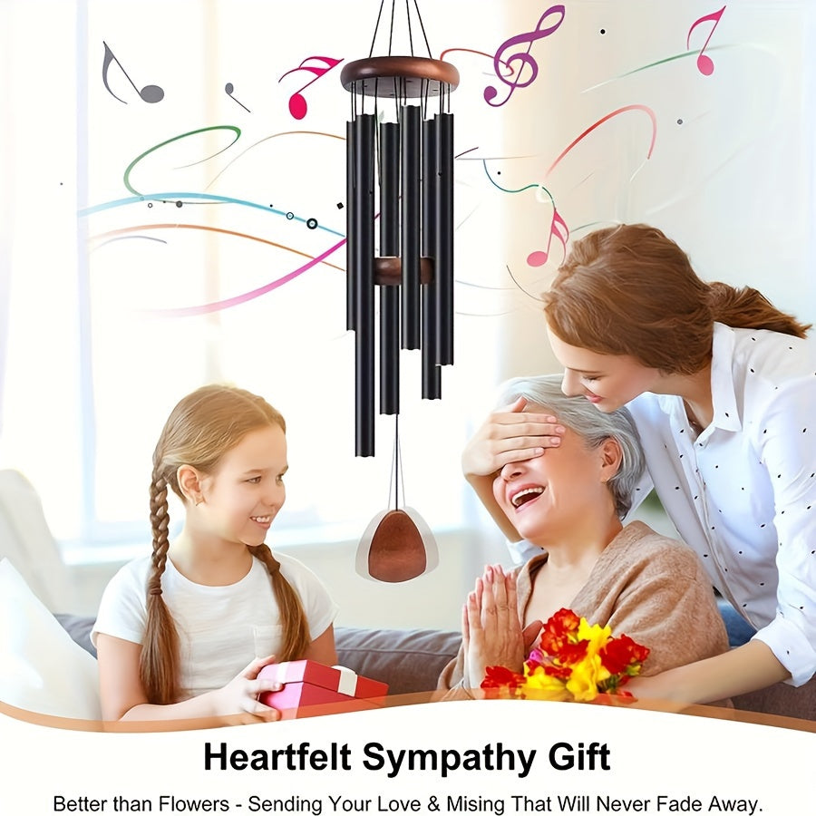 Elegant Black Aluminium Wind Chime - 6-Tube Hanging Decoration for Garden, Patio, and Outdoor Spaces