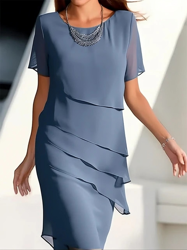 Elegant & Chic Short-Sleeve Layered Midi Dress