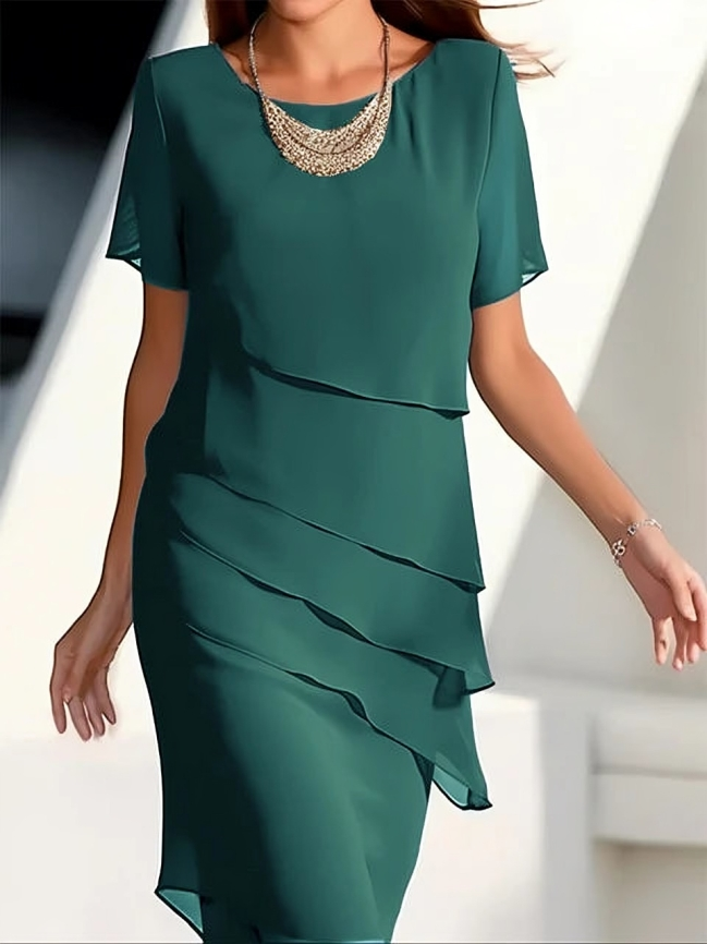 Elegant & Chic Short-Sleeve Layered Midi Dress