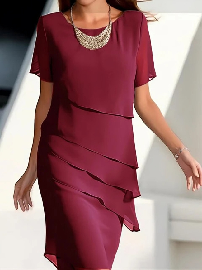 Elegant & Chic Short-Sleeve Layered Midi Dress