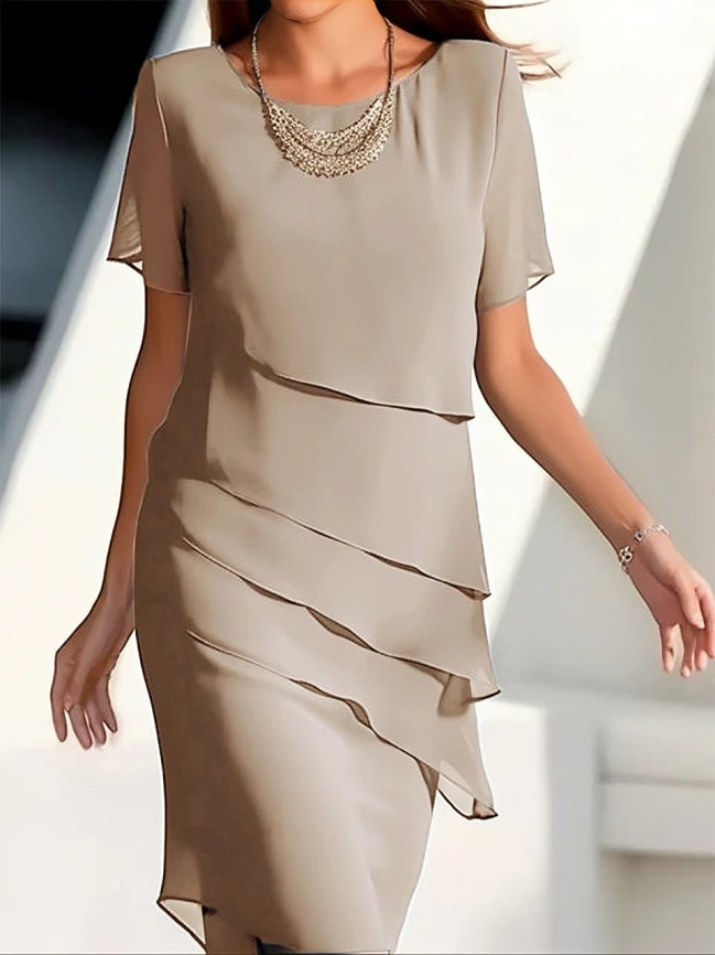 Elegant & Chic Short-Sleeve Layered Midi Dress