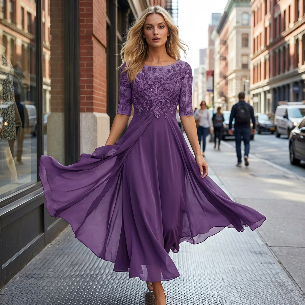 Elegant Occasion Midi Dress with Detail and Flowing Skirt
