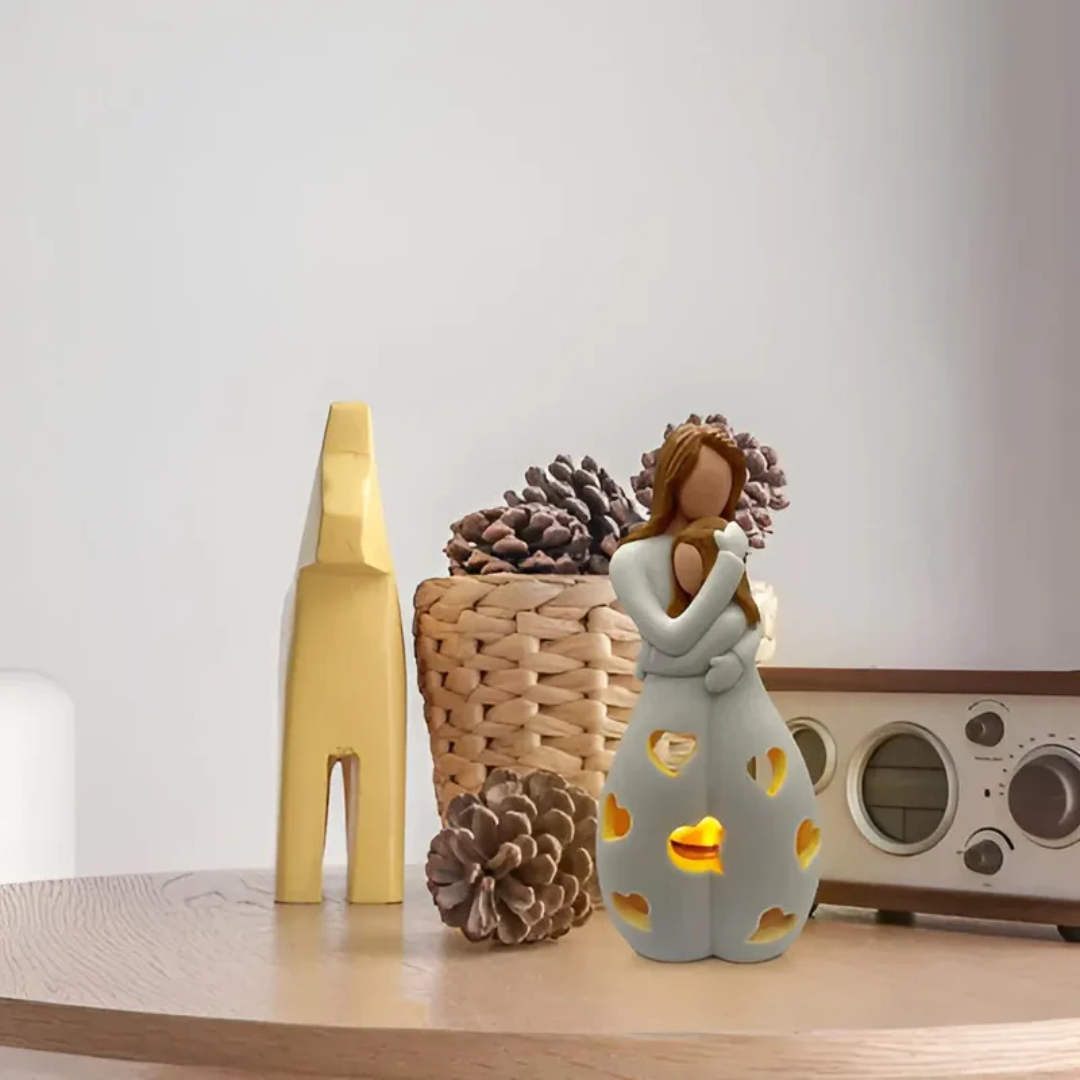 Embracing Mother and Daughter Candle Holder
