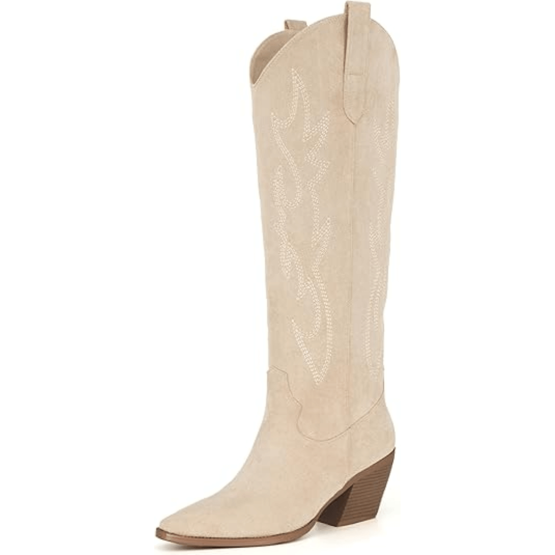 Embroidered Knee-High Boots