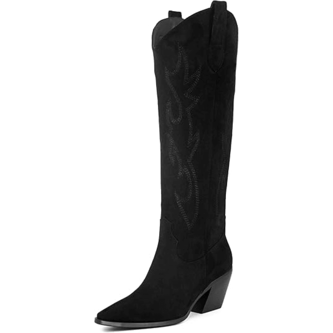 Embroidered Knee-High Boots